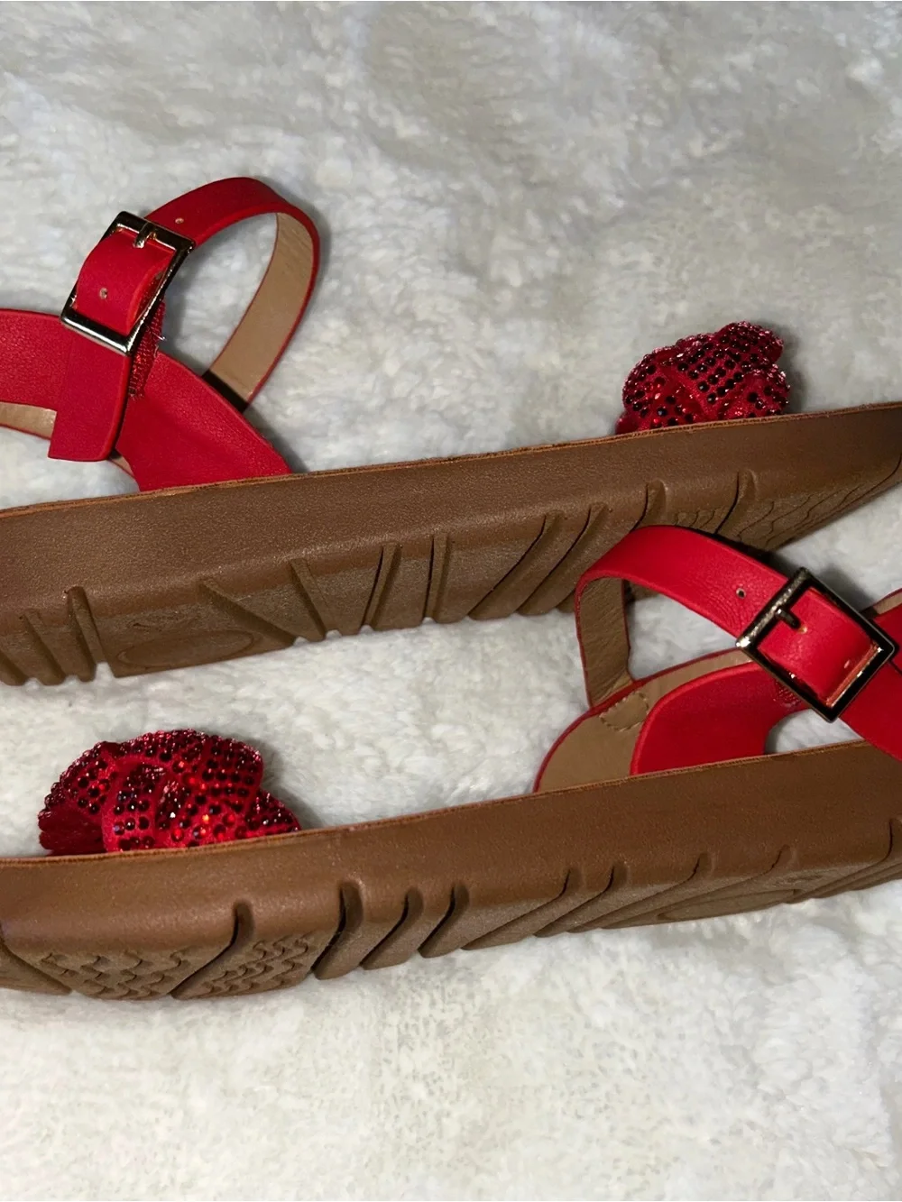 Girls' Red rhinestone Braided Strap Sandals